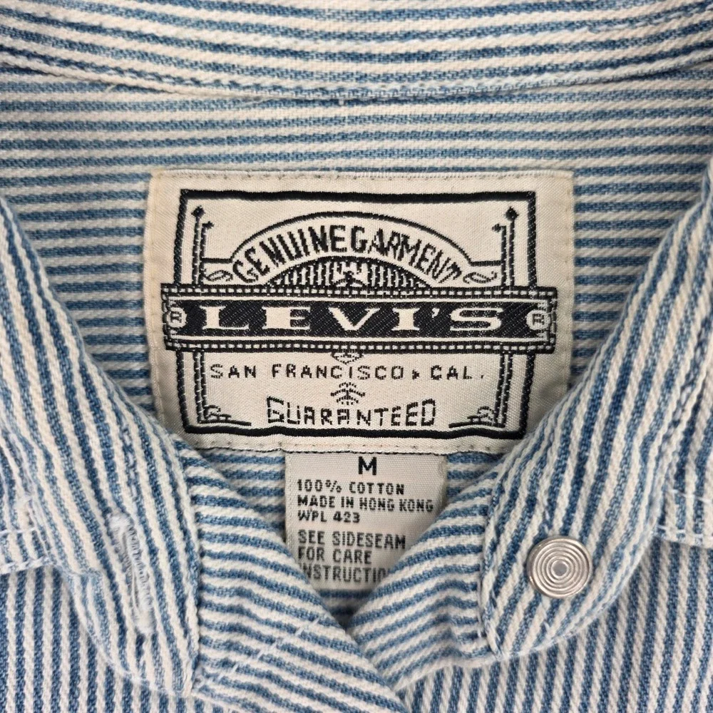 Vintage 1994 Levis Hickory Stripe Cropped Denim Jacket Blue White 47929-9899 M - Picture 6 of 9